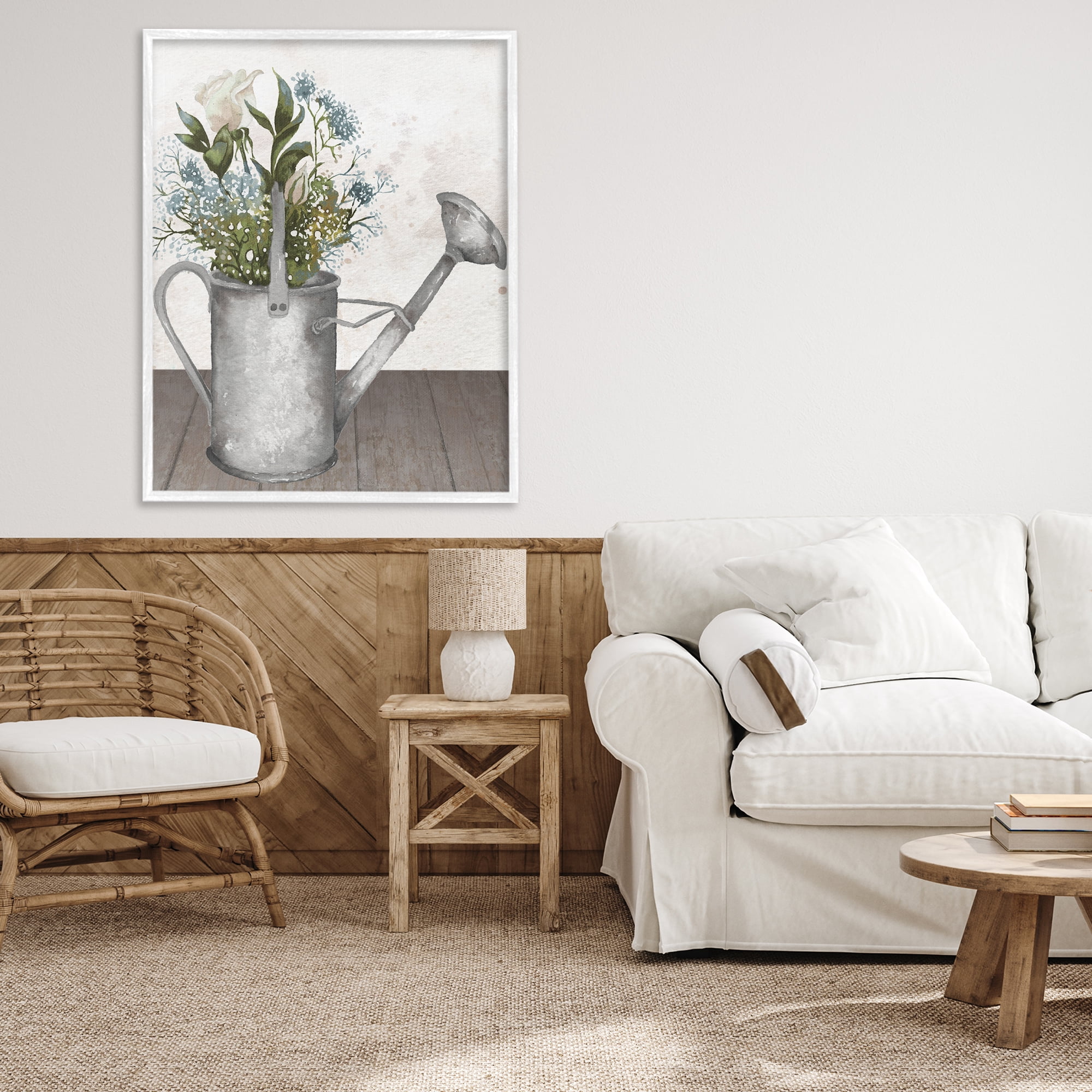 Stupell Industries Floral Pitcher Watering Can White Framed Giclee Art, design by Elizabeth Medley