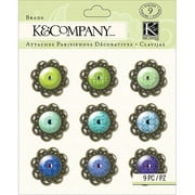 Indigo Garden Brads 9/Pkg-Metal & Epoxy W/Jewel Middles