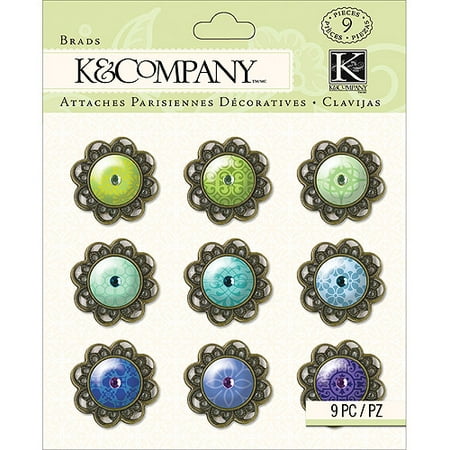 Indigo Garden Brads 9/Pkg-Metal & Epoxy W/Jewel Middles
