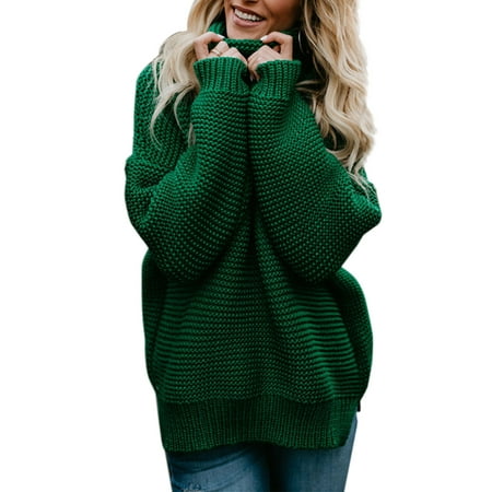 Women Winter Warm Knitted Sweater Polo Neck Tops Chunky Knitting Pullover Loose Jumper Baggy Knit Turtle Neck
