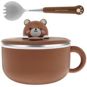 Ramen Bowl Set with Fork,Cute bear Instant Ramen Noodle Bowls with Lid,Extra Large Ceramic Soup Bowls with Handle,Japanese Ramen Cooker