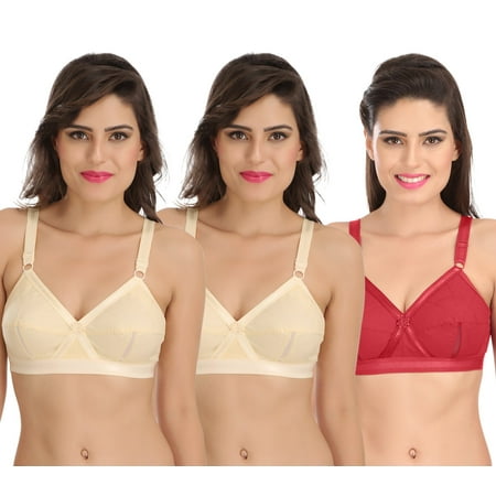 

Ossirrio Women Everyday Comfort Full Cup Bra Non Wired Plus Size Cotton Bra Pack of 3