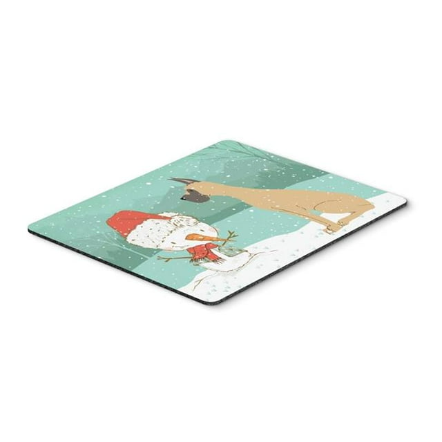 ""Cropped Fawn Great Dane Snowman Christmas Mouse Pad Hot Pad Or Trivet""