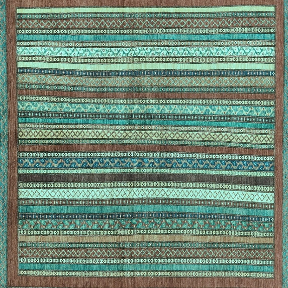 Ahgly Company Indoor Square Abstract Light Blue Modern Area Rugs, 8' Square