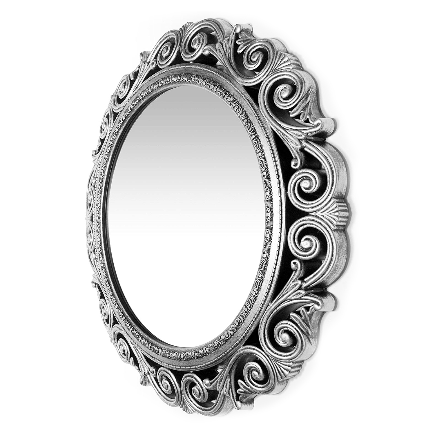 Infinity Instruments Antique Design Large 24-Inch Round Wall Mirror, Silver 