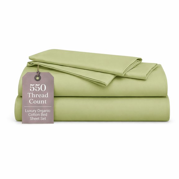 Organic Textiles Premium Quality Organic Cotton Bed Sheets, 550 Thread Count - GOTS Certified (Twin, Sage Green) - (3 Pcs.)