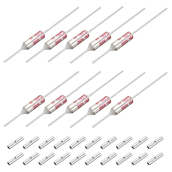 10 Pcs Metal Temperature Thermal Fuse SF192 192C 377.6F 10A 250V Cutoff Thermal Fuse with 20 Pcs BN1.25 Bare Terminal Butt Connector