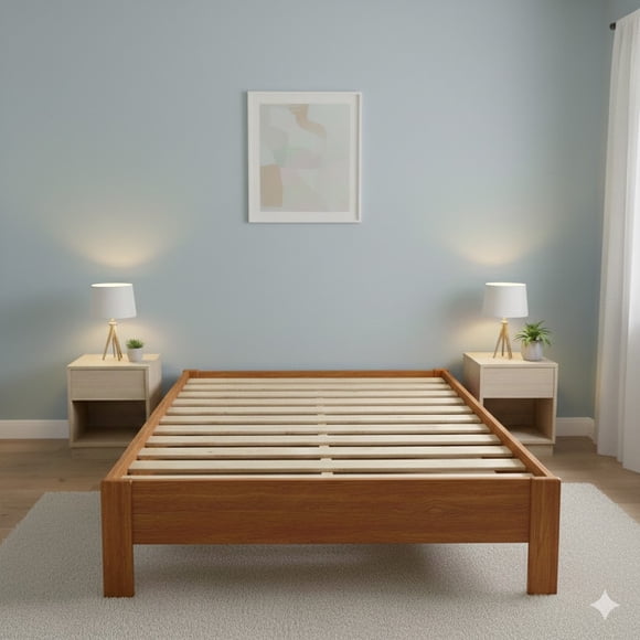 Base de cama mdf Matrimonial barniz tipo madera Reinicia 21 Muebles
