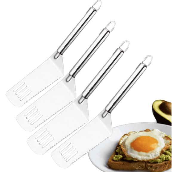 CCWADH 4Pcs Stainless Steel Spatula Set, Metal Turners for Kitchen Use, Metal Cooking Utensils for Cast Iron Skillet with Handle, 9.8" Spatula Flipper for Frying Egg, Brownie, Cookies or Pancake