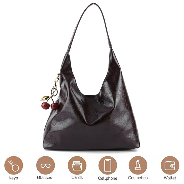 Superior Elegante Bolso Slouchy Transporte para Mujeres PU Gran Capacidad Con Cerezo Cierre Desplazamiento Suave
