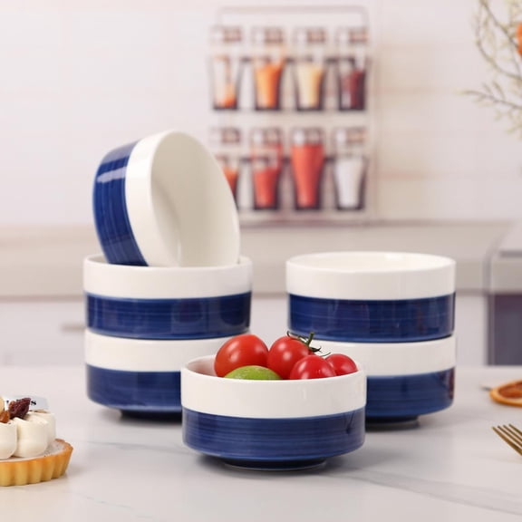 10 OZ WhiteBule Ceramic Bowls Set of 4 - Cereal Bowl,Soup Bowls for Kitchen, Ramen Bowl, Microwave Safe for Oatmeal, Fruit,Salad and Rice Bowl - Dishwasher & Microwave Safe