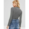 thumbnail image 2 of Wenseny Womens Knitted Shirt Long Sleeve Shirt Pull Over Crop Top Grey L, 2 of 4