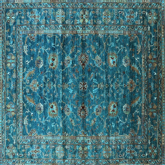 Ahgly Company Indoor Square Oriental Light Blue Industrial Area Rugs, 5' Square
