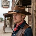 thumbnail image 4 of Xinwanna Western Cowboy Hat for Women Men Wide Brim Beach Cowgirls Hat Rolled-Up Felt Fedora Hat with Star Band (Coffee), 4 of 13