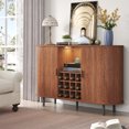 thumbnail image 3 of ROGALIS 55" Wine Bar Cabinet with LED Light,Modern Liquor Whiskey Coffee Station with Wine Rack and Glass Holder, Farmhouse Large Buffet Sideboard for Dining Room, Living Room, Kitchen,  Walnut, 3 of 9