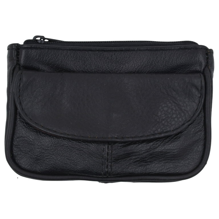 Ladies Leather Small Change Coin Purse W/Front Snap Pocket for