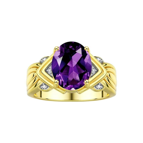 RYLOS Rings for Women 14K Gold Plated Silver Ring 12X10MM Gemstone &  Diamonds Great Ring for Middle or Pointer Finger February Amethyst Jewelry Size 5