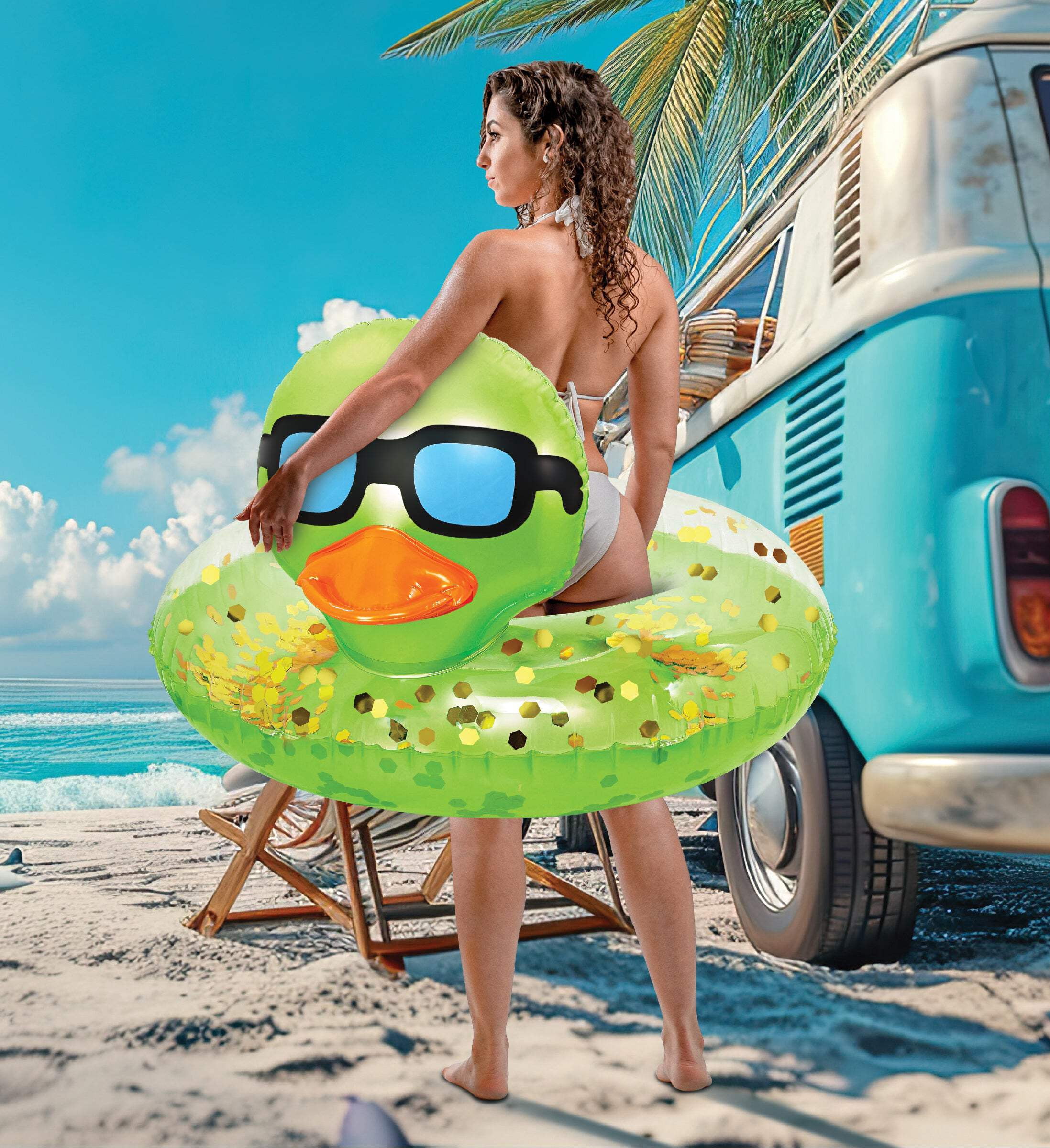 POZA Inflatable Duck Pool Float For Kids and Adults - Green Gold, 23 Inches