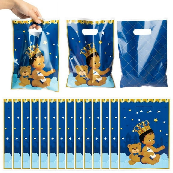 Royal Prince Gift Bag with Handle, Blue Waterproof Party Favor Bags, 50 Pcs