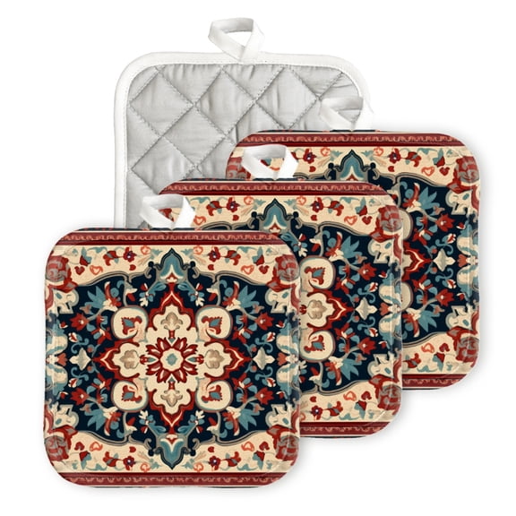 Bahomeck Pot Holder 4Pcs,Intricate Design With Ornate Floral Patterns Square Heat Resistant Hot Pads For Kitchen Cooking Oven With Hanging Loop Potholder Easy To Store