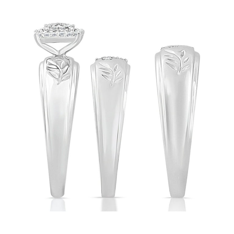 Forever Bride 1 6 CT.T.W. Diamond Engagement Ring Trio Set Sterling Silver Women s Size One Size