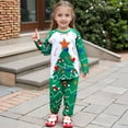 thumbnail image 2 of Ruiwill Girl Outfit Set Outfit Long Sleeve Pullover Sweater Pants Two Piece Holiday Party Wear Cozy Home Loungewear Crew Neck Print Girl Clothes Green Size 3-4 Years, 2 of 4