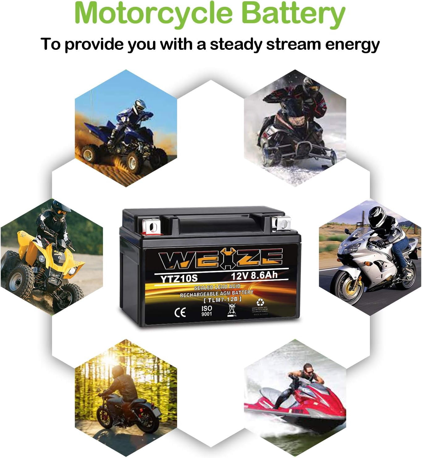 YTX14 BS ATV Battery High Performance - Maintenance Free - Sealed AGM YTX14-BS Motorcycle Battery compatible with Honda Suzuki Kawasaki Yamaha scooter snowmobile