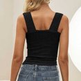 thumbnail image 6 of Jewelreauty Womens Square Neck Wide Strap Crop Tank Tops Casual Sleeveless Slim Fitting Solid Blouses (S, Black), 6 of 9