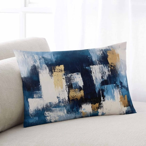 Abstract Blue Throw Pillow Cover, Pillowcase Protectors with Zipper, Breathable Decorative Lumbar Pillow Case Cover, Splatter Foil Painting Grunge Modern Art Pillow Shams for Couch Sofa 16x24Inch