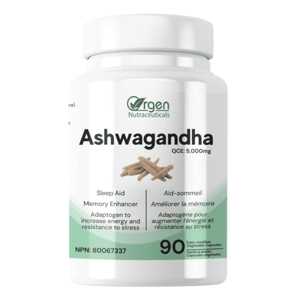 Orgen Nutraceuticals Ashwagandha 10:1 Extrait de Racine Pure, QCE 5,000mg, 90 Gélules Végétales