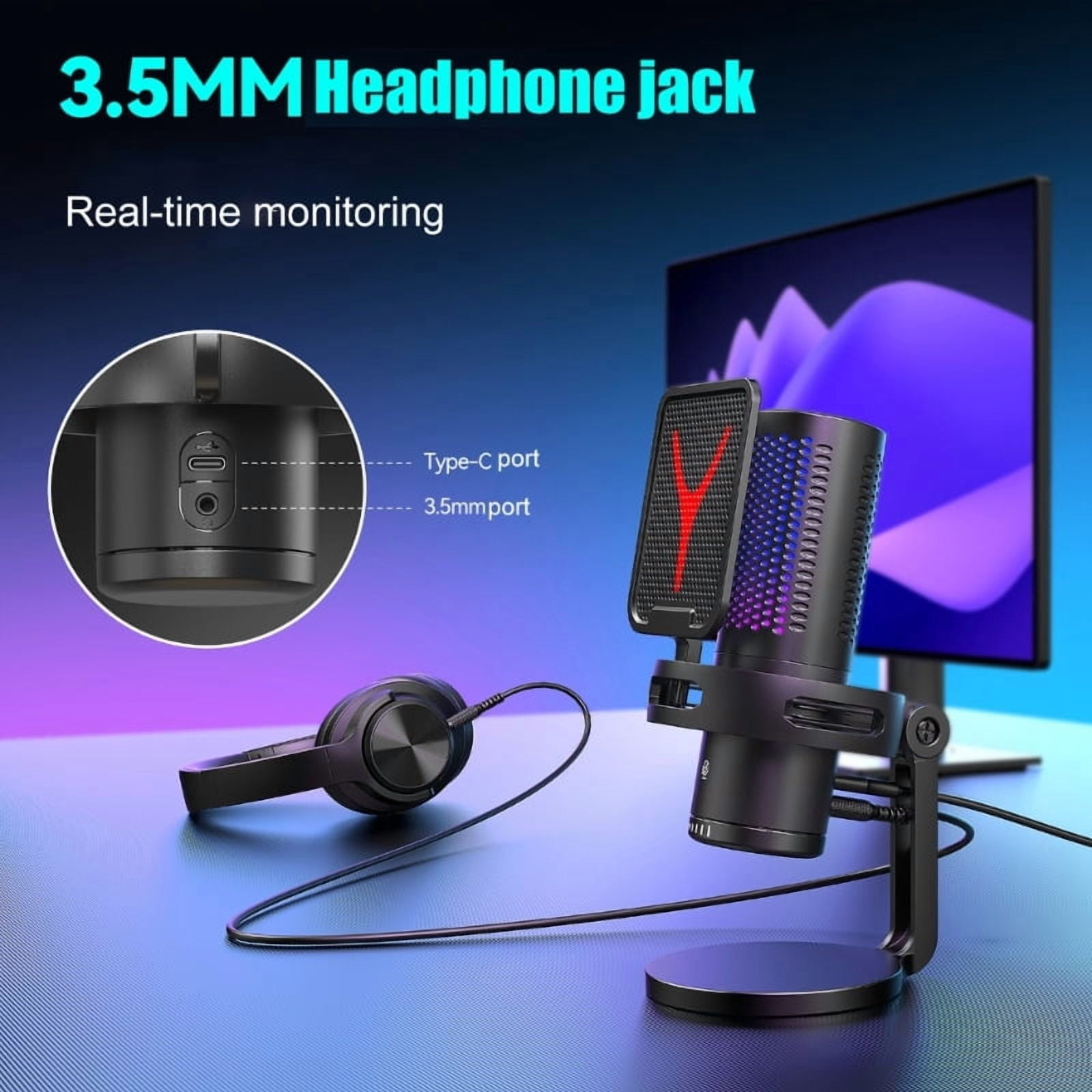 Desktop USB Mic With Color Lights and Quiet Button Condenser Microphone Adjust Sound For Record For Multiple Devices