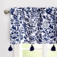 thumbnail image 4 of DriftAway Julia Watercolor Blooming Flower Floral Lined Thermal Insulated Window Curtain Valance with Handmade Tassels Rod Pocket 18"L x 52"W Plus 2" Header Navy, 4 of 8