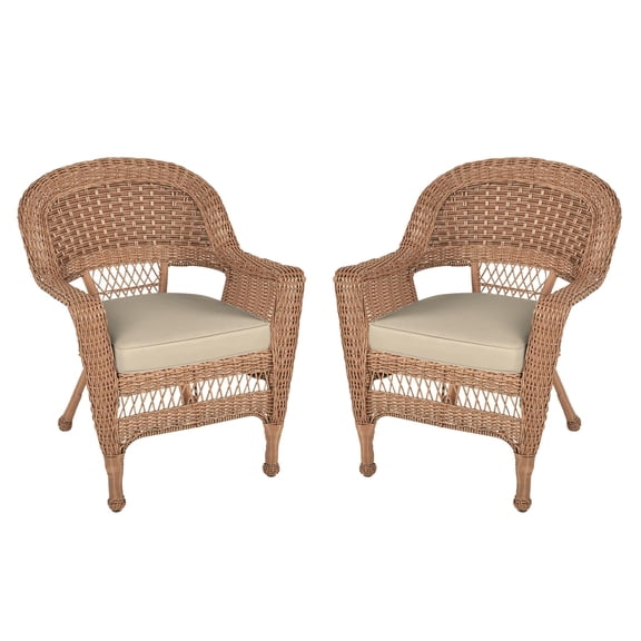 Afuera Living Wicker Chair in Black with Tan Cushion (Set of 2)