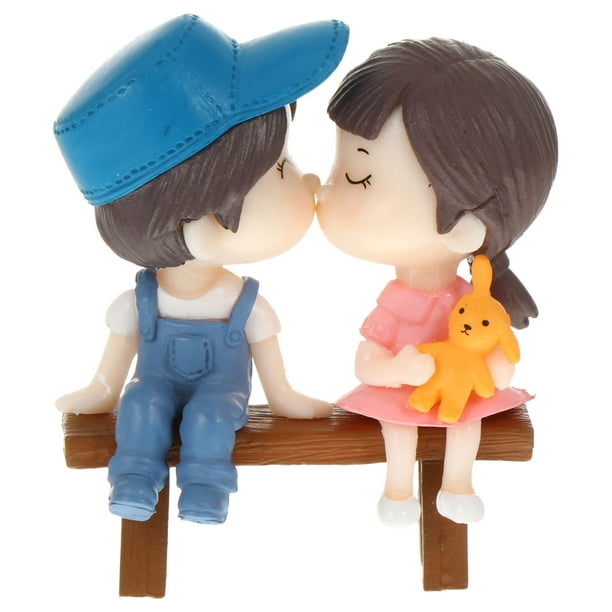 unbranded 1Par Estatua De Pareja En PVC Con Detallado Para De Hogar Color Azul