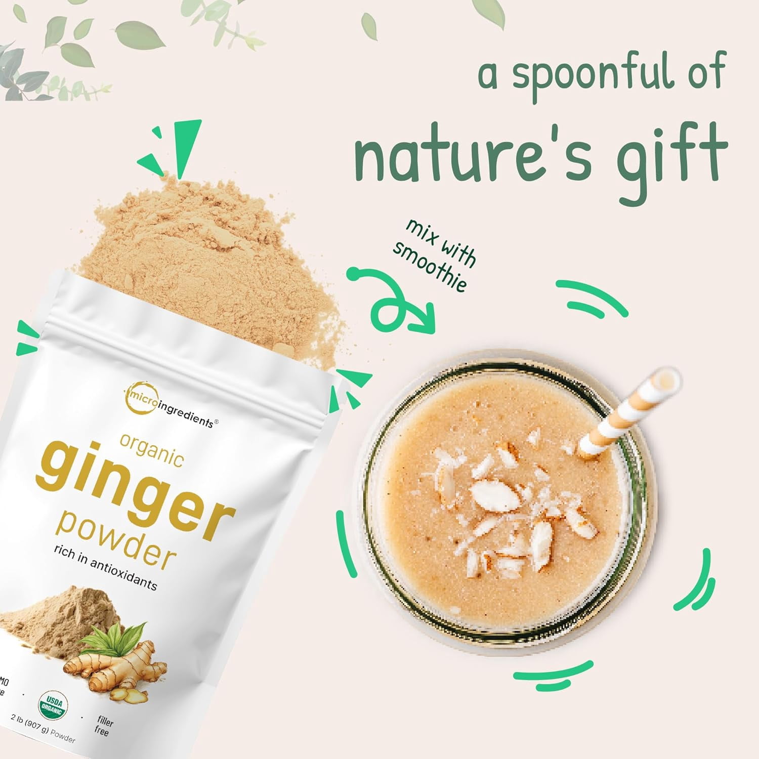 Micro Ingredients Organic Ginger powder, 2lbs (32oz) | Premium Source for Spice & Seasoning Great for Baking, Cooking & Tea