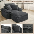 thumbnail image 6 of 47" Oversized Chaise Lounge Chair Indoor, Holaki Fluffy Corduroy Upholstered Springs Sofa Bed with Ottoman & Pillows, Modern Comfy Cloud Sofas Couches for Living Room, Bedroom, Dark Gray, 6 of 9
