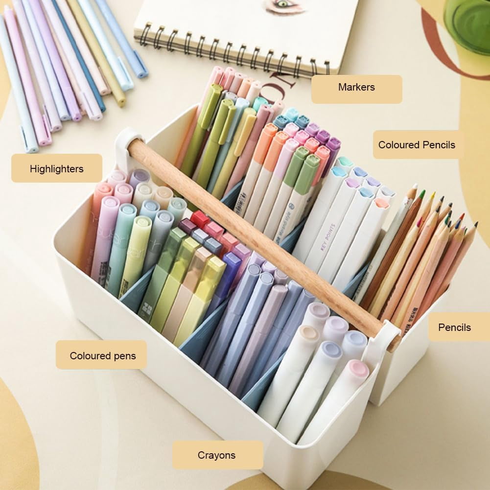 Art Caddy Organizer Portable,Marker Box, Large Pen Holder for Desk, Art Supply Storage Bin with Adjustable Dividers for Colored Pencils,Markers,Craft Organizers