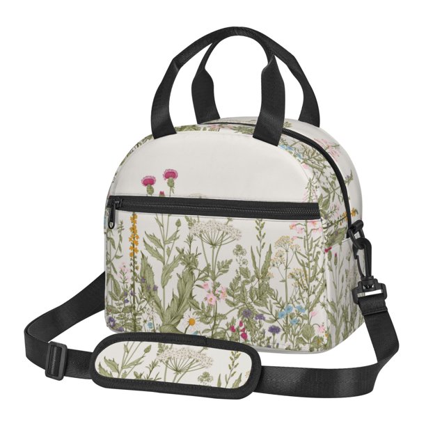 Easygdp Herbs and Wildflowers Caja de Almuerzo para Mujeres y Hombres, Bolsa de Almuerzo Insulada, Bolsas Reutilizables Impermeables para Viajes, Trabajo y Picnics