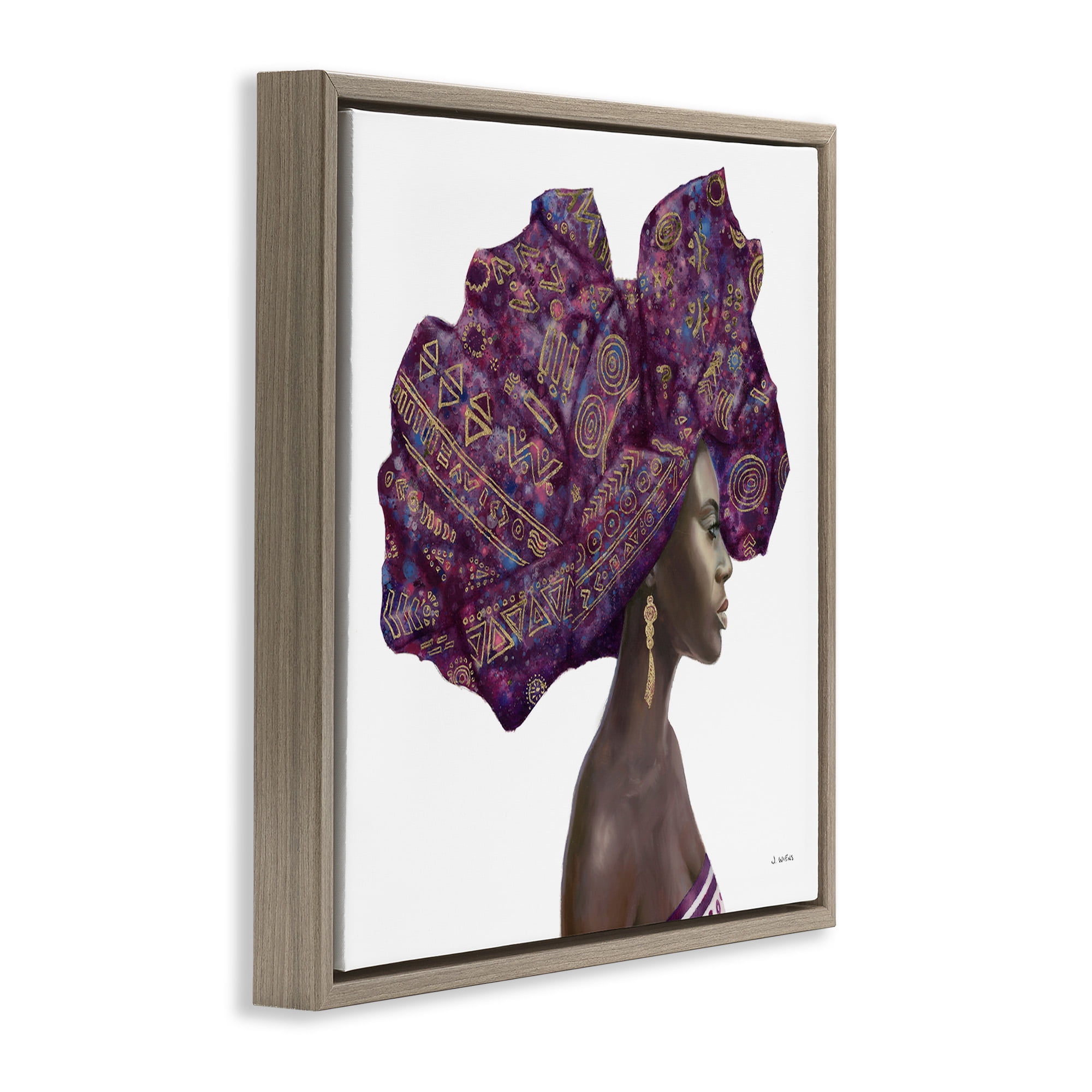Stupell Industries Strong Female Portrait Headwrap Culture Beauty & Fashion Painting Brown Floater Framed Canvas Art Print Wall Art, 18 x 18