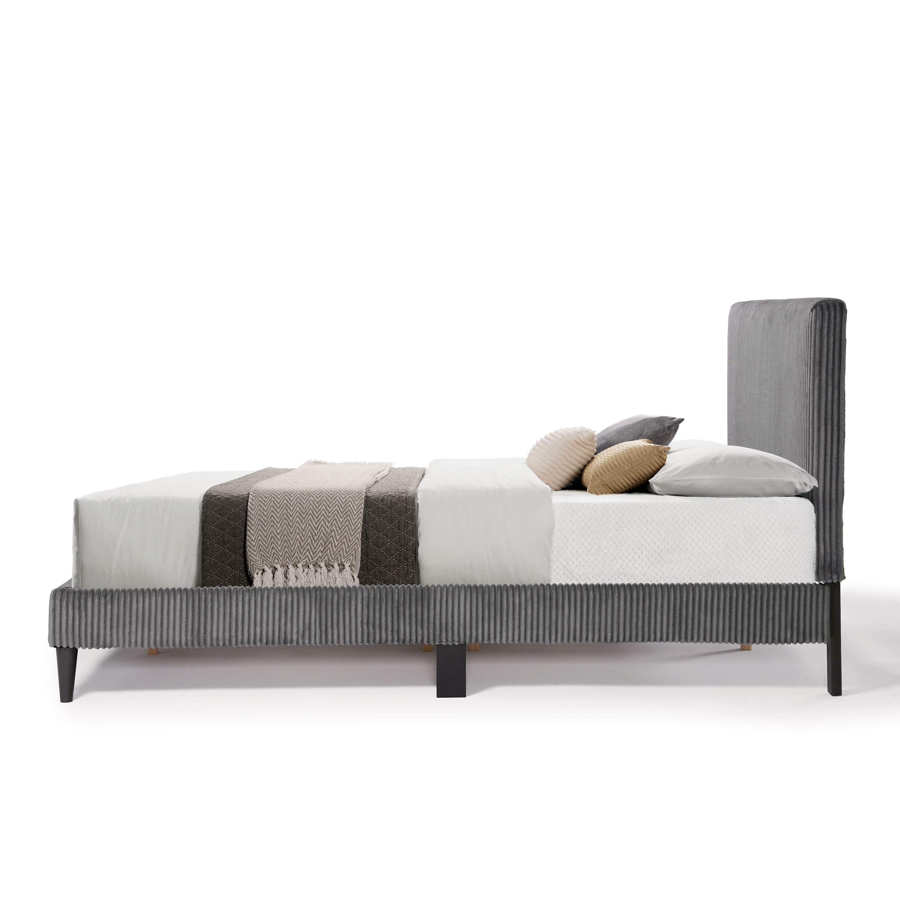 Furniture of America Colly Adult Queen Chenille Fabric Upholstered Platform Bed, Dark Gray