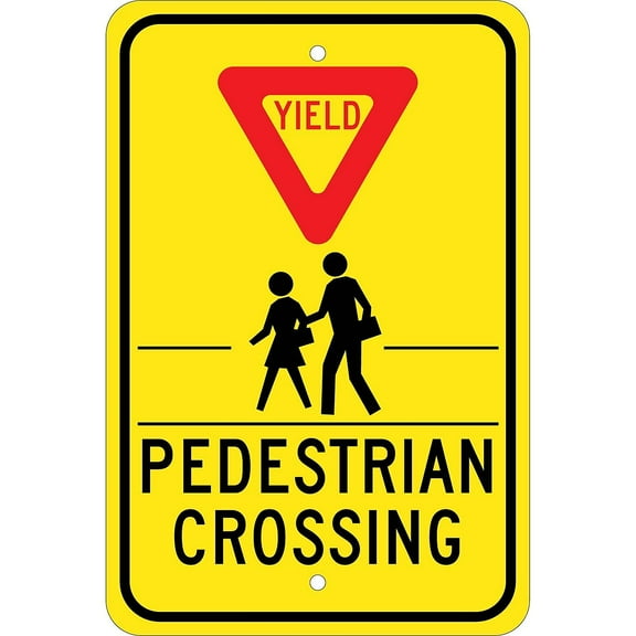 Traffic Warning Signs; Yield (Graphic) Pedestrian Crosswalk, 18X12, .080 Egp Ref Aluminum