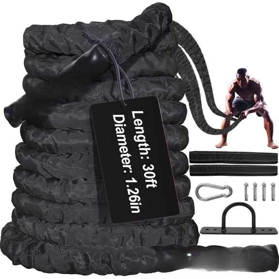 Battle Ropes for  Gym Exercise: 1.26 Inch Diameter 30FT Length Workout Rope Exercise Rope  Ropes with Protective Sleeve for  Men Women Exercise Fitness & Strength