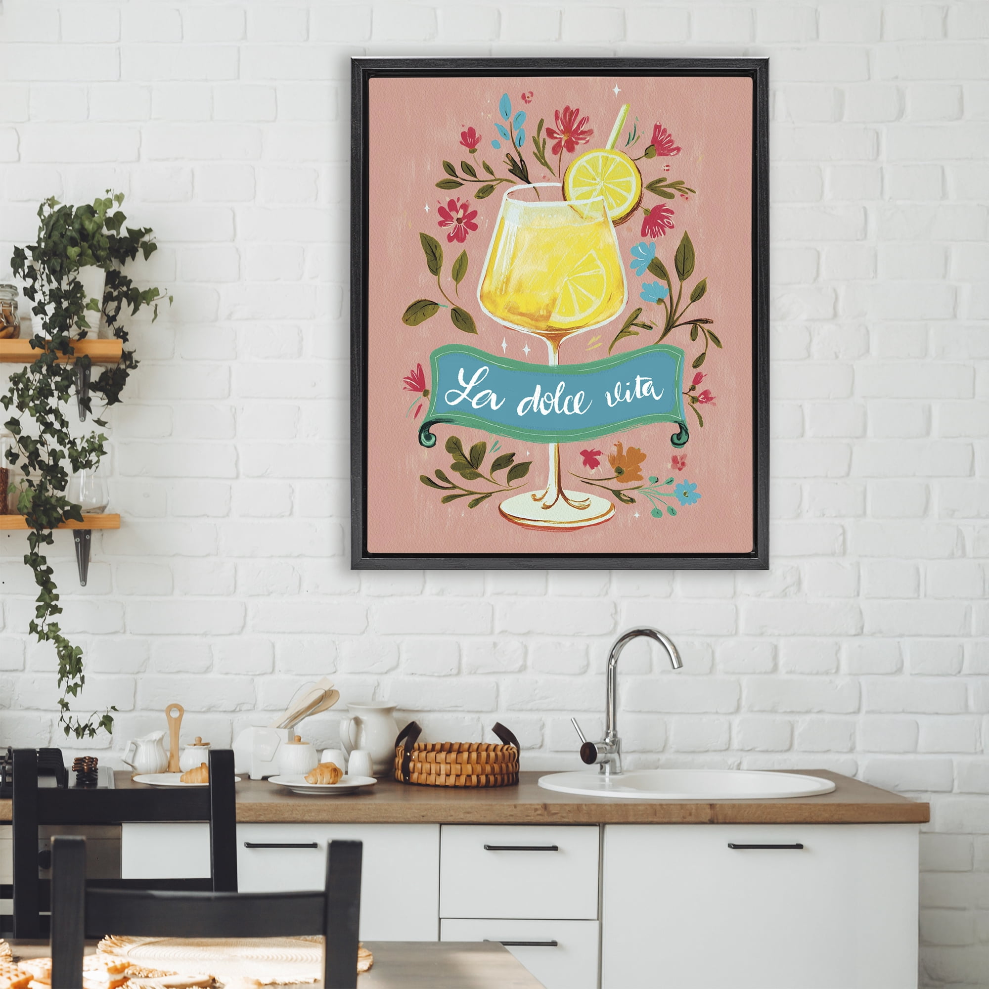 Stupell Industries Lemon Cocktail Sweet Life Black Framed Floater Canvas Wall Art, design by Yen