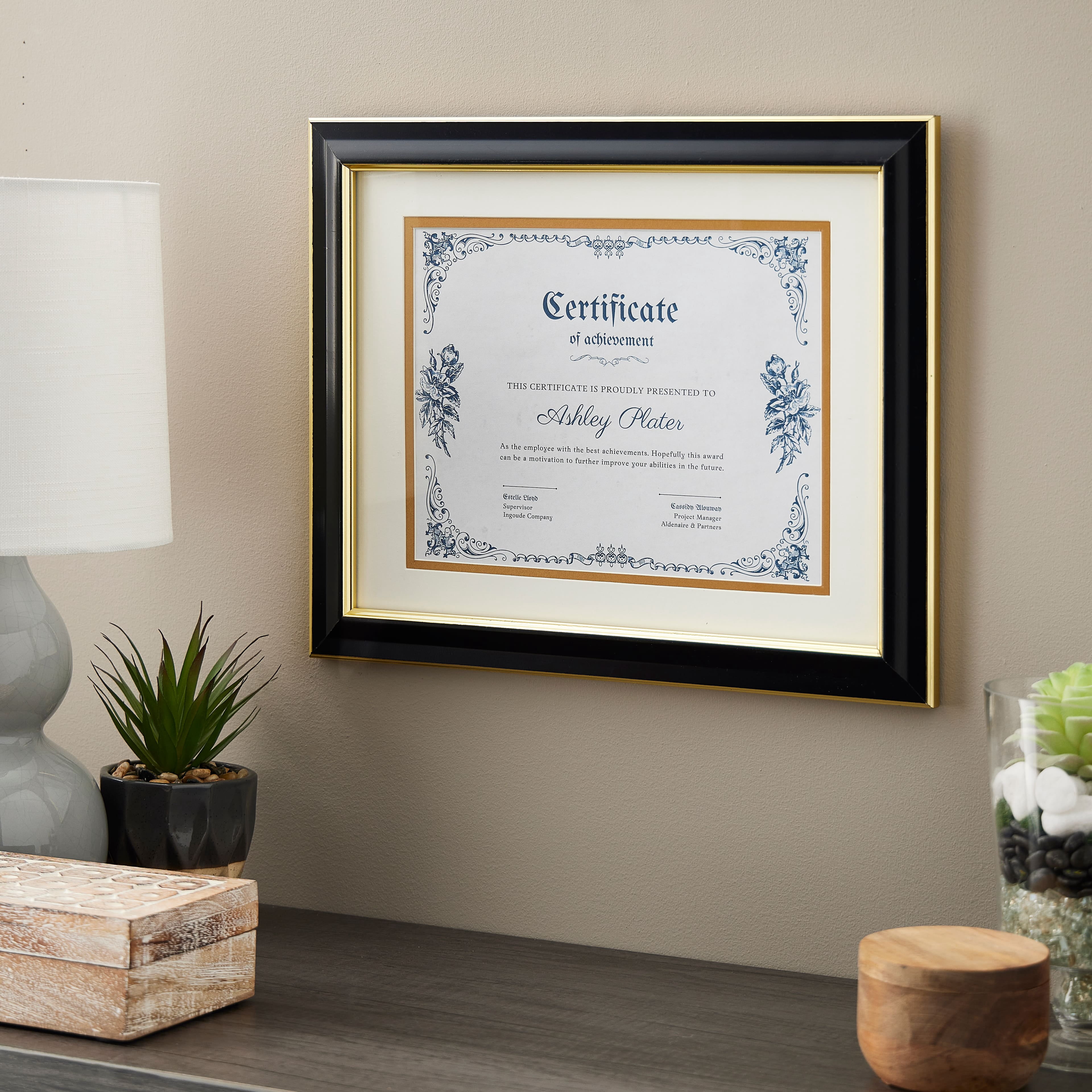 Studio Decor 8.5" x 11" Black & Gold Document Frame with Double Mat
