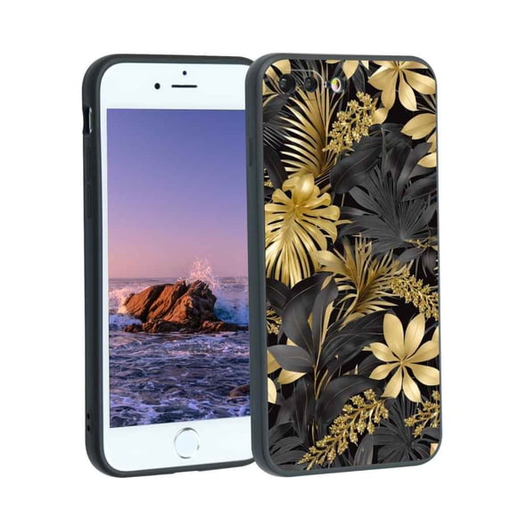 Black-Gold-Elegant-Glossy-Bling-Glam-Metallic-Tone-And Phone Case, Degined for iPhone 7 Plus Case Men Women, Flexible Silicone Shockproof Case for iPhone 7 Plus