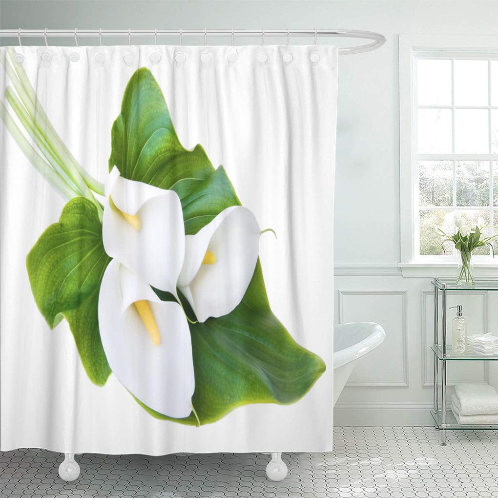 72x72'' Cala Lilly on Black Bathroom Shower Curtain Waterproof Fabric 12 Hooks