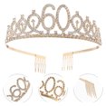 thumbnail image 3 of 1 diadema con incrustaciones de diamantes de imitación y corona de 60 cumpleaños, con broche para el pelo y peine para fiesta (dorada), 3 of 5
