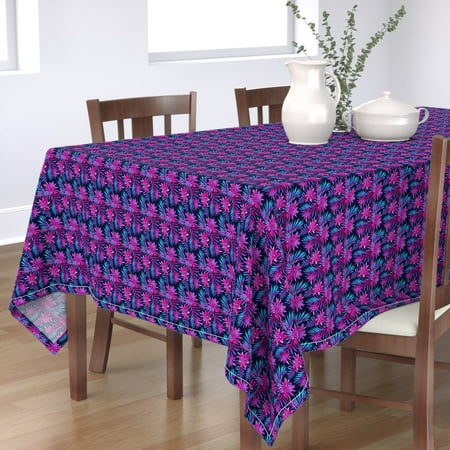 

Cotton Sateen Tablecloth 70 x 90 - Tropical Blue Pink Floral Bright Botanical Summer Palm Leaves Hawaiian Purple Flowers Dark Small Print Custom Table Linens by Spoonflower