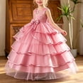 thumbnail image 2 of Zpanxa Girls Summer Dress Girls' Sleeveless Pink Embroidered Dress Bow Tulle Skirt Formal Holiday Flower Girl Gown, 2 of 9