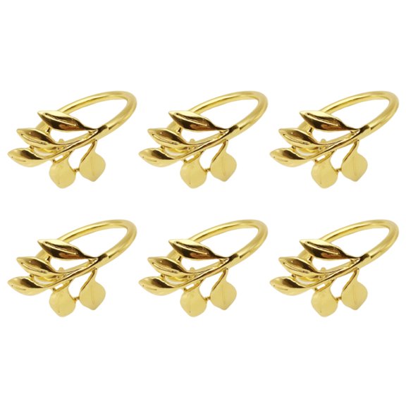 Amosfun 6pcs Hotel Metal Leaf Shape Napkin Rings Decorative Towel Napkin Holders Serviette Buckles for Wedding Banquet Dinner Party (Golden)